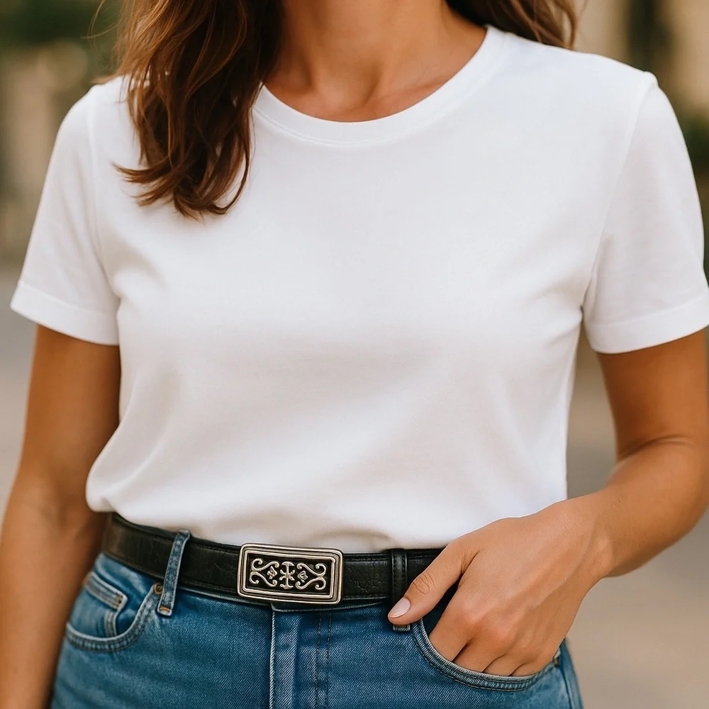 BRIGHTON Embossed Leather Alligator pattern Silver tone Buckle and Tip​